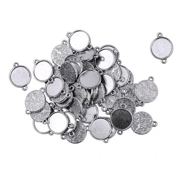 50 Stycken Tibetanskt Silver Runda Cabochon Infattningar Tom Hängbricka Bas 12mm