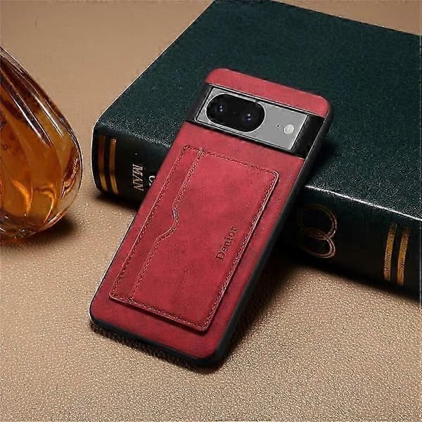 Retro læder TPU PC telefoncover med kortholder til Pixel 8 Red