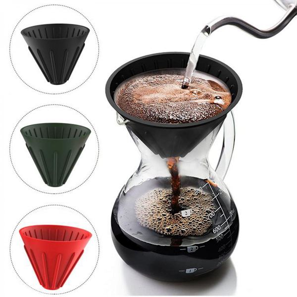 Återanvändbart Silikon Kon Drip Kaffefilter Med Hållarring Röd