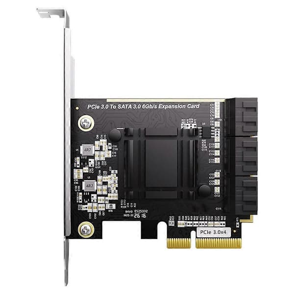 Pcie till 6-portars SATA 3.0-kontrollerkort Kontrollutvidgningskort ASM1166 Stöder NAS, Mac och Linux Black