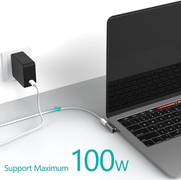 2025 Latest Model 100W USB C Magnetic Adapter, 20 Pin PD Fast Charging Magnetic Breakaway USB-C Right Angle Adapter for MacBook, Galaxy S24[RM]
