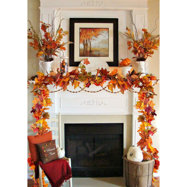 2-pack höstgirland lönnlöv, 5,9 fot/styck hängande vinranka girland höstlöv garland Thanksgiving-dekor för hemjul