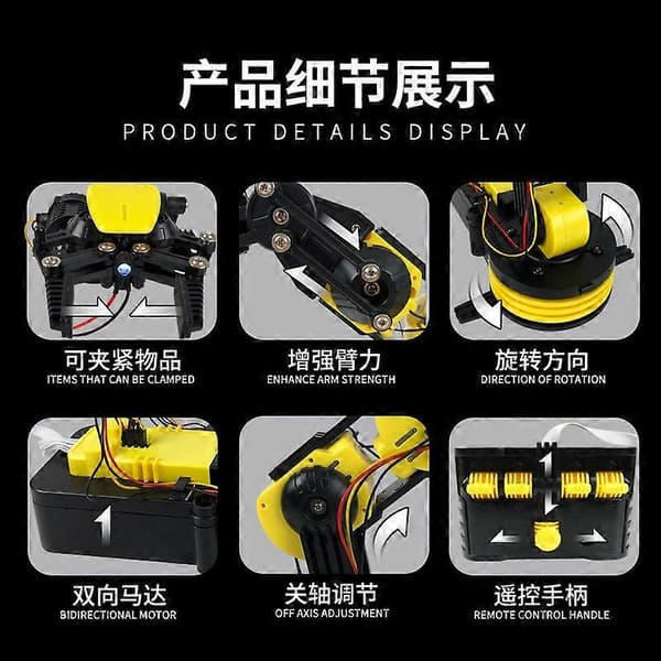 [RM]Fjärrkontroll Robotarm Kit DIY Montering STEM Leksak med Gripare Sugkopp 3 i 1 Mekanisk Arm för Barn Engineering Yellow A