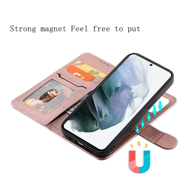 SKALO Kompatibel med Samsung S22 Magnetisk Etui/Wallet \"2 i 1\" - Rose Pink gold Rosa guld
