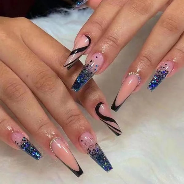 Lång Ballerina Fransk Manikyr Patch Lösnaglar Avtagbar Nagelkonst CBL32