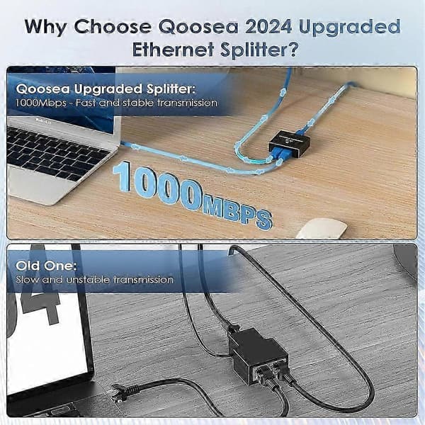 Gigabit Ethernet Switch 2 Port, 1000Mbps Netværkssplitter med Strømadapter Black