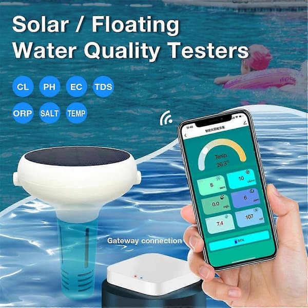 Solar Swimming Smart Klorinmåler til Swimmingpool Klor/PH/TDS/EC/ORP/Salinitet/TEMP Test