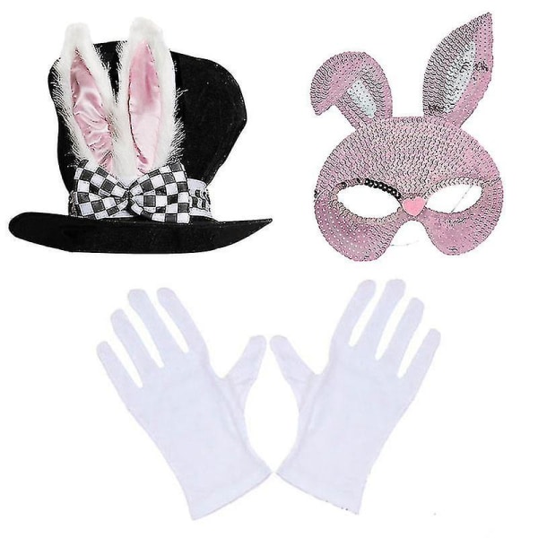 Påskhare Hatt, mask, handskar Pro Dress Cosplay rekvisita Carnival Party Vuxen Tredelad Set