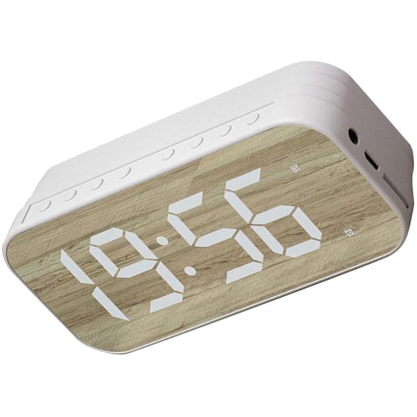 [RM]LED Mirror Alarm Clock, Digital Speaker Alarm Clock, USB Charging Digital Time Display Desk Wireless Bedside Clock for Bedroom Home Office White White