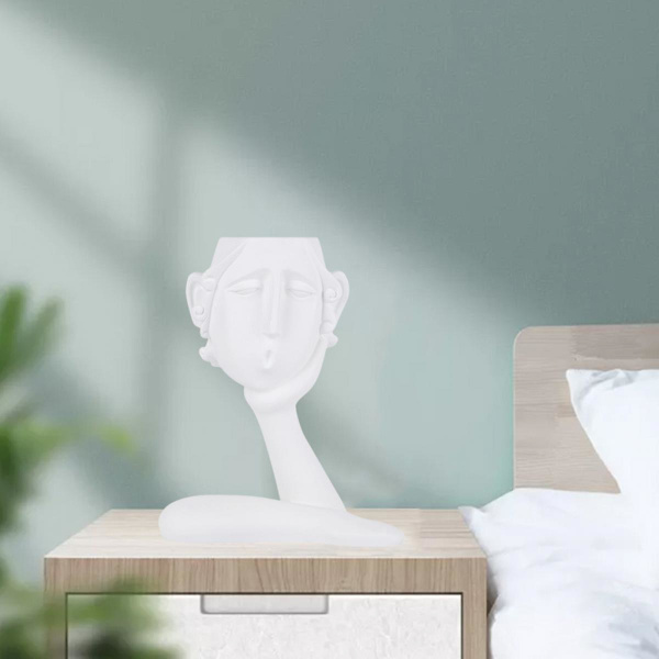 Abstrakt Människoansikte Resin Vas Skulptur Pennhållare Förvaringslåda Heminredning Vit