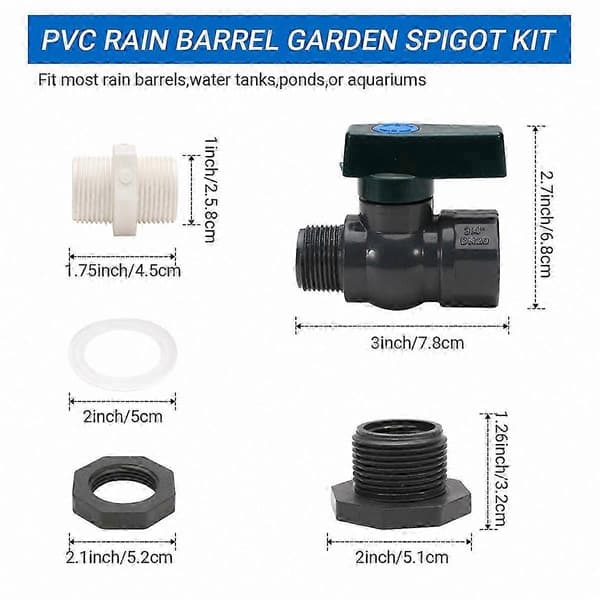 3/4 tommer PVC-ventilkit til regntønder med slangeadapter, revnefri og rustbestandig skotforbindelse