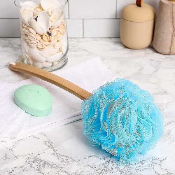 Långskaftad luffa på pinne ryggskrubb, badsvamp (4 färger, 4-pack)