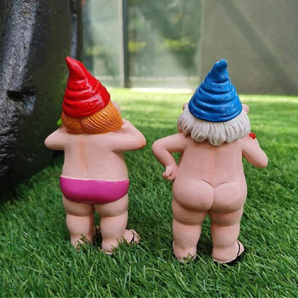 Trädgård Naken Tomte Staty För Gräsmatta Ornament Inomhus/Utomhus Roliga Tomtar Blå