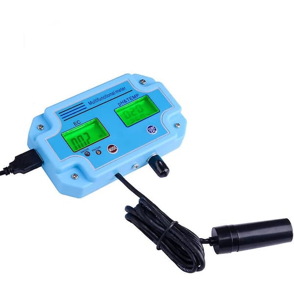 Professionell 3-i-1 vattendetektor pH/EC/TEMP digital LCD-mätare multifunktionell vattenkvalitetsmonitor multiparametertestare, EU-kontakt, blå