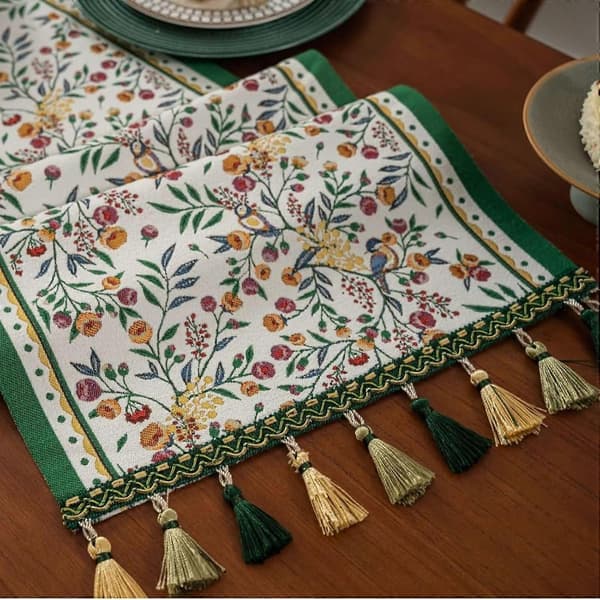 Flerfärgad blommig bordslöpare, polyester, 35x220 cm