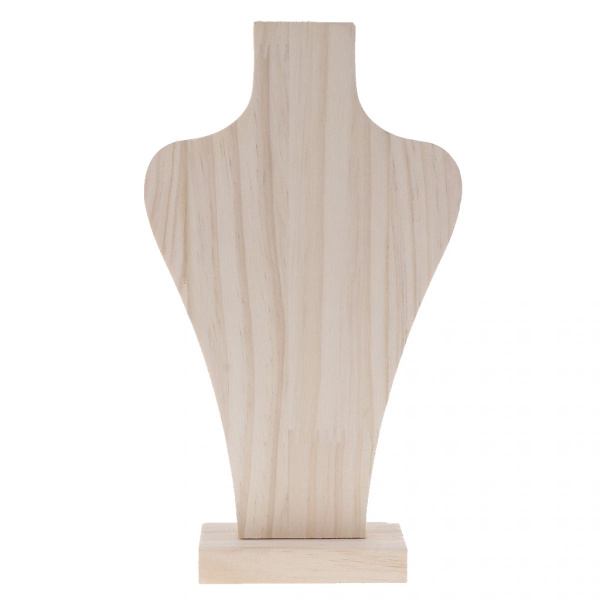 Omålad Naturlig Trä Mannekäng Byst För Halsband Smycken Display S-22.5cm