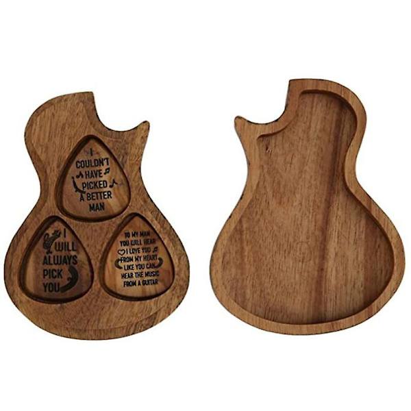 Gitarrtillbehör Träplektrum Träplektrumbox och Plektrum Gitarrplektrum Förvaringsbox En Box + Tre Plektrum