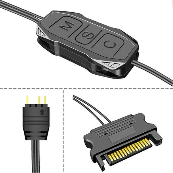 2X ARGB-kontrollerkabel SATA til 5V 3-pinners kontroller HUB, SATA strømforsyning RGB-kontrollkabel splitter A Black