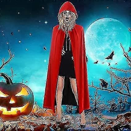[RM] Halloween-kappe til voksne, sort kappe med hætte 140 cm