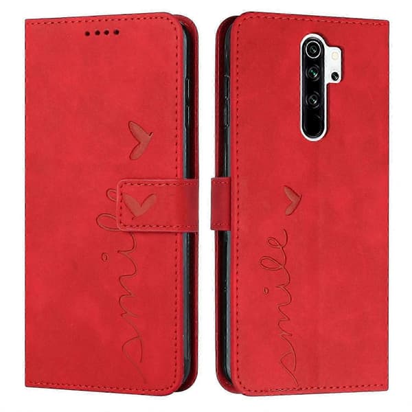 Hjerte mønster læderetui til Redmi Note 8 Pro med Skin Feel Design Red
