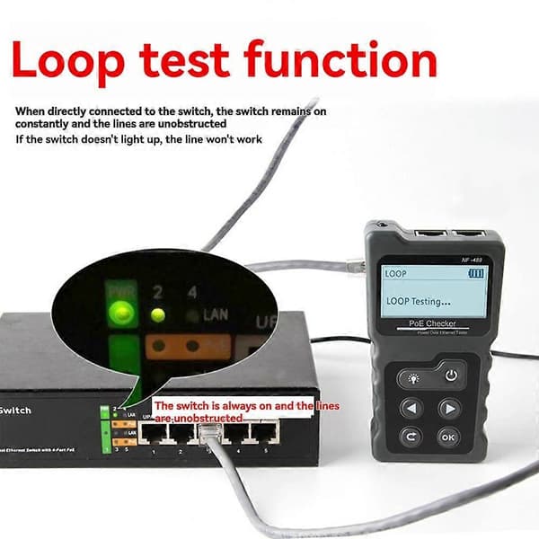 NF-488 LCD Netværk PoE Tester Netværkskabeltester til CAT5e/CAT6/CAT6a RJ45 Netværkskabel Kontinuitetskontrol