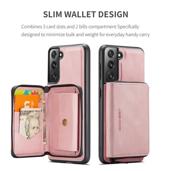 JEEHOOD 2-i-1 Magnetisk Kunstlæder Pungcover Samsung Galaxy S22+ Rosa