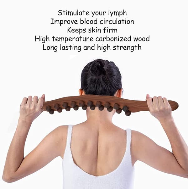 Wood Therapy Drainage Massage Roller Stick Tool, Massage Stick with 20 Massage Points Back Wood Scraping Stick