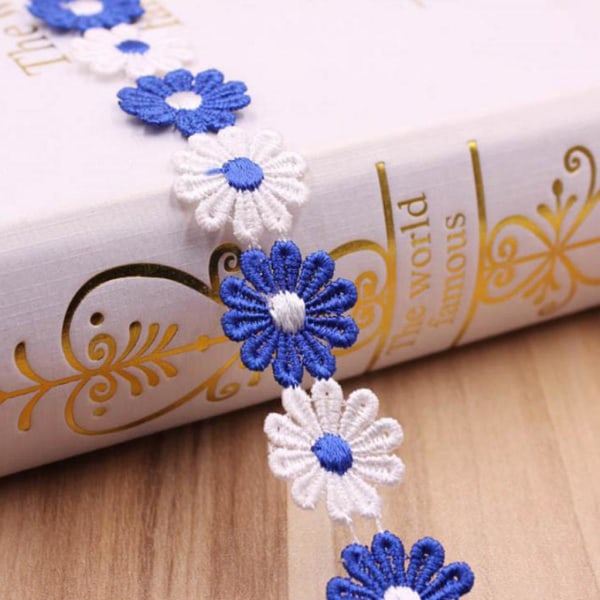 Meter 25 mm Daisy Flower Brodery Spets Trim Band Sy Craft Blue