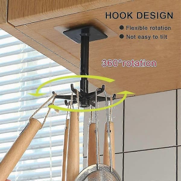 2 Pak Klæbende Kroge 360 Graders Roterende Foldbar Krog 6-klo, Vertikal Flip Krog Sort (d-b2) 2 pieces