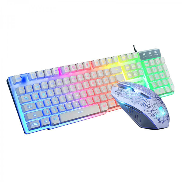 T6 Regnbåge LED USB Trådbundet Tangentbord Och Musmatta Combo
