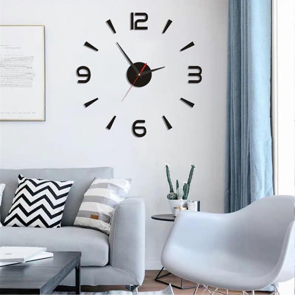 DIY Wall Clock 40cm Small Black Modern Simple European Style Silent Acrylic Frameless DIY 3D Wall Clock