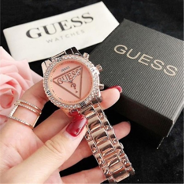 Guess Dameklokke i Rustfritt Stål med Rhinestones for Kvinner, Casual Quartz Klokke, Elegant Tilbehør, Gave til Kjæreste, Mor, Kone