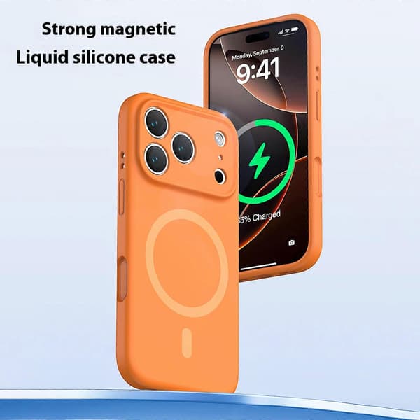 Skal för iPhone 17 Pro Max Kompatibelt med MagSafe Precision Passform PC + Flytande Silikon Skyddande Telefonskal Fluorescerande Orange[RM]
