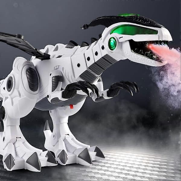 Tåke Robot Sprutende Drage Leketøy Barn Gående Ildsprutende Dinosaur med Vannspray Lyd og Lys white