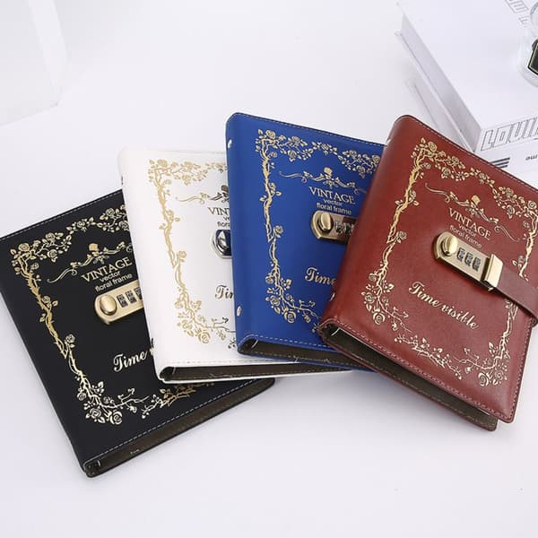 A5 Simple Artistic Retro Handbook Password Book Diary Notebook Blue blue