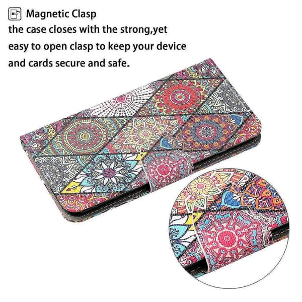 [RM]Galaxy A56 5G Fodral, Mönstrat skyddande plånboksfodral med handledsrem Multicolor V