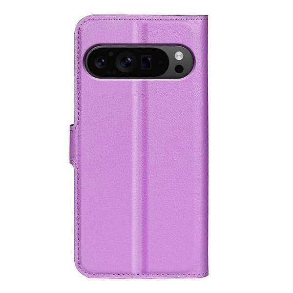 [RM] Litchi læder-telefonetui til Google Pixel 9 Pro XL Purple For Google Pixel 9 Pro XL