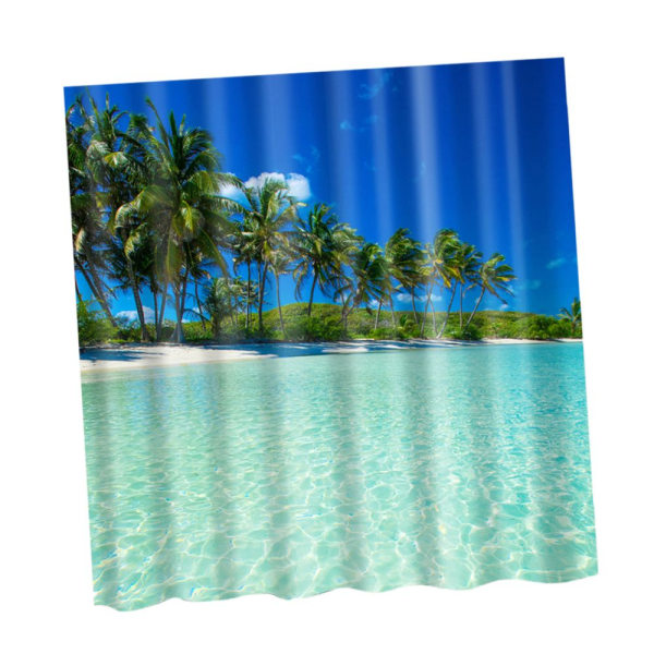 naturliga landskap duschdraperi bad vattentät dekoration kokos och hav