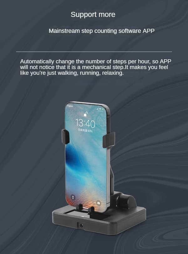 Automatic Swivel Phone Holder with Silent Shaker and Pedometer Black