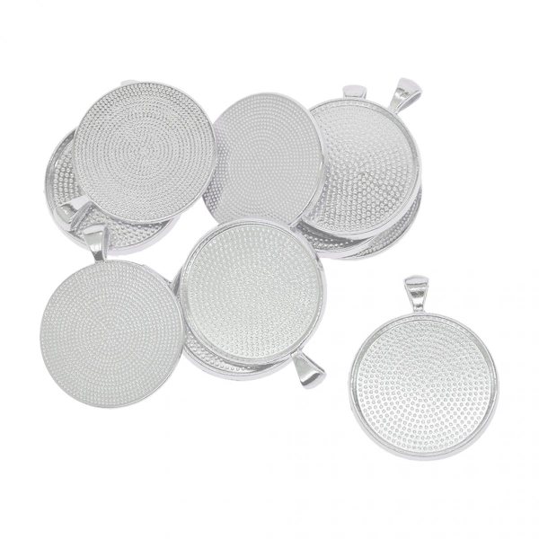 10x Cabochon Hållare Tomma Runda Brickor för Hängen 42x33mm
