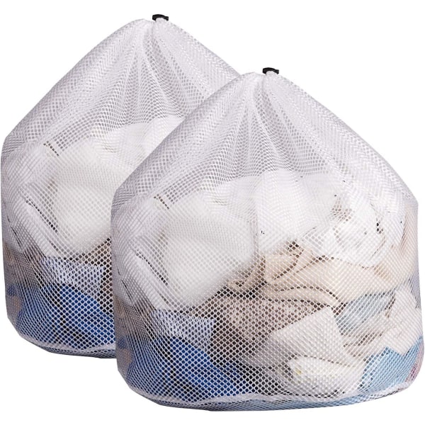 2-pack Vita Tvättnätspåsar, 79 x 61 cm Kraftig Nätpåse med Dragsko, Extra Stora Tvättnätspåsar för Fintvätt, Tvättnätspåse för Kläder