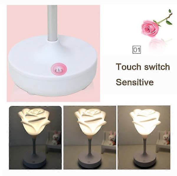 Silikone Rose Blomst LED Lys USB Genopladelig Natlampe 3-tilstande Berøring Romantisk Atmosfære Lys White