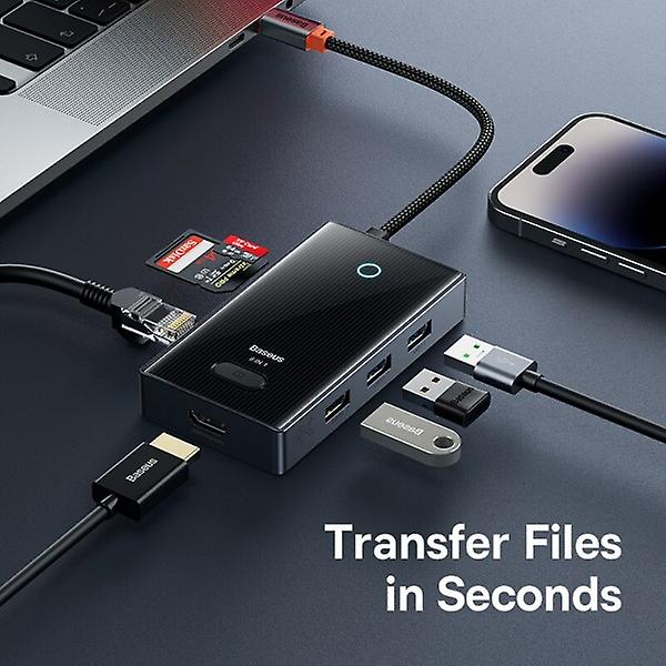 USB-hubb 4K@60Hz HDMI-kompatibel med 2*USB3.0+USB-C+USB2.0+Internetport & SD+TF-kortläsare