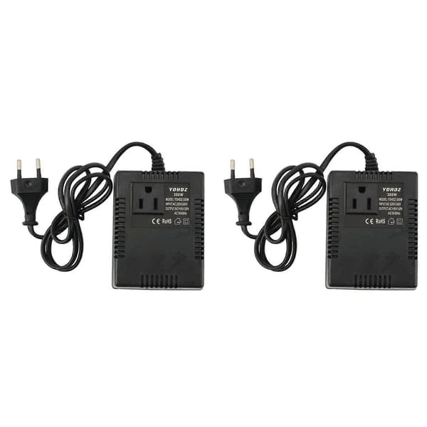 2X Strömtransformator Spänningsregulator 220V till 110V Spänningsomvandlare Nedtrappningstransformator 220 EU-kontakt Invertera 300W Black