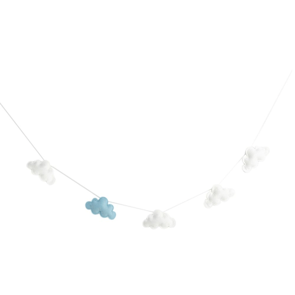 Hängande molngirlang för babyshower, vit och blå bröllopsfestdekor