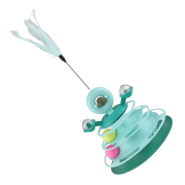 [RM] Cat Ball Tower Toy with Feather Catnip 4-Layer Rail Pet Carousel Game for Training Mint Green