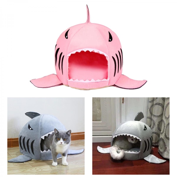 Shark Dog Beds Small Medium Cat Pet Warm Comfy Plush Mat Cave Kennel Pink S