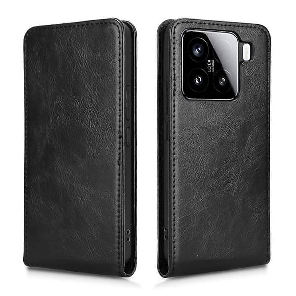 [RM] Magnetisk vertikalt flip-læderetui til telefon Black For Xiaomi 15