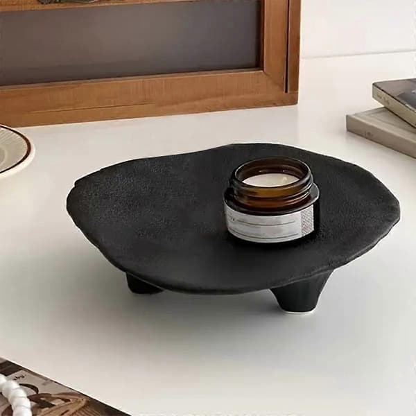 Keramisk smyckesbricka med trebent konstnärlig design, multifunktionell oval skrivbordsbricka size