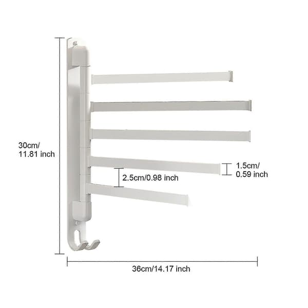 [RM]Svingbart håndklestativ 180 roterende svingveggfeste for baderom Black 5 Rods